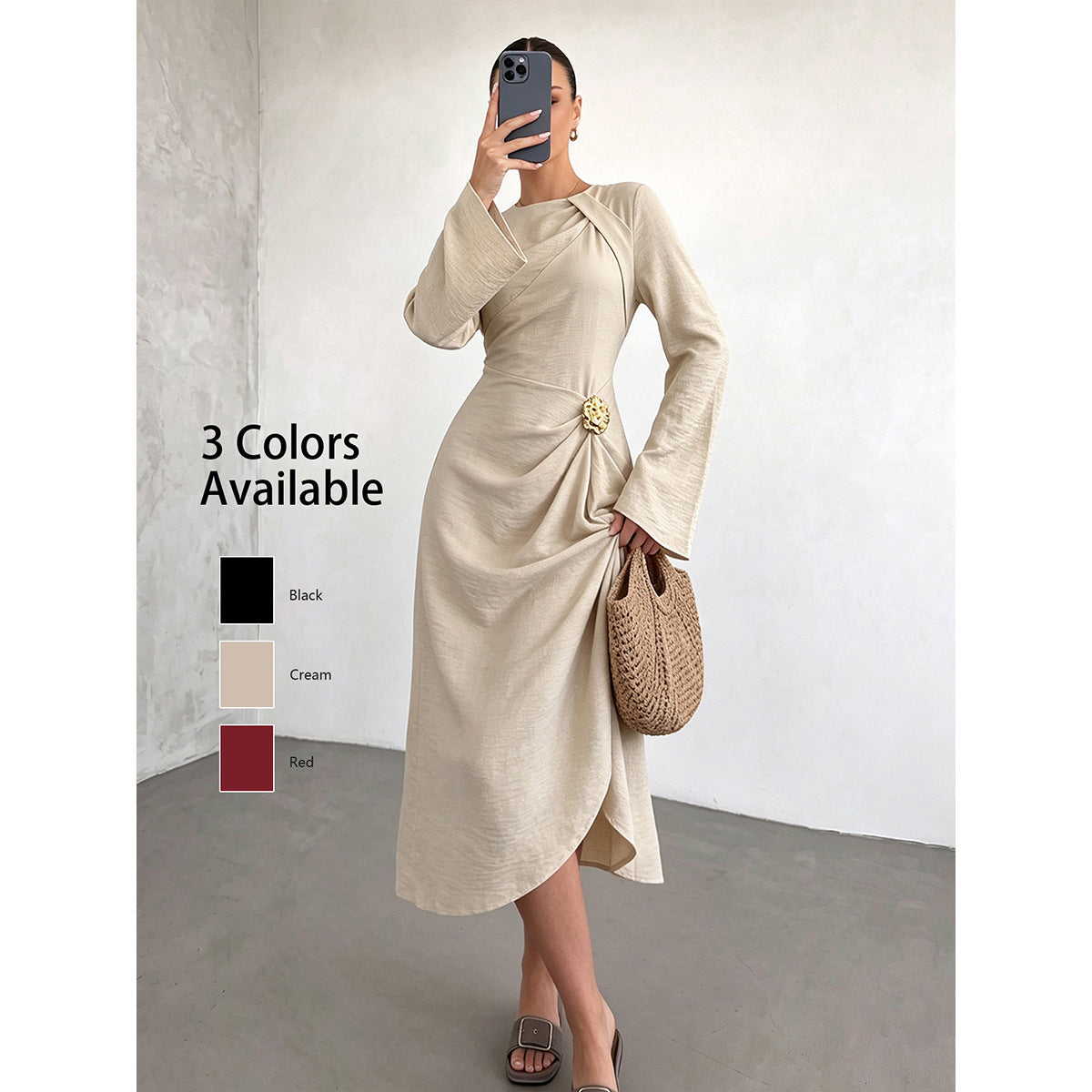 A-Linien Kleid mit Blumen-Ausschnitt, hohe Taille – Bild 8 | LuxeStyle