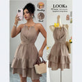 Halter V-Ausschnitt Rüschenkleid