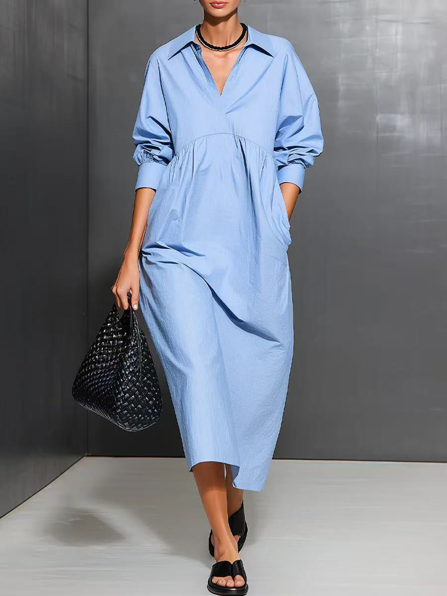 Lässiges Langarm-Hemdblusenkleid – Bild 7 | LuxeStyle