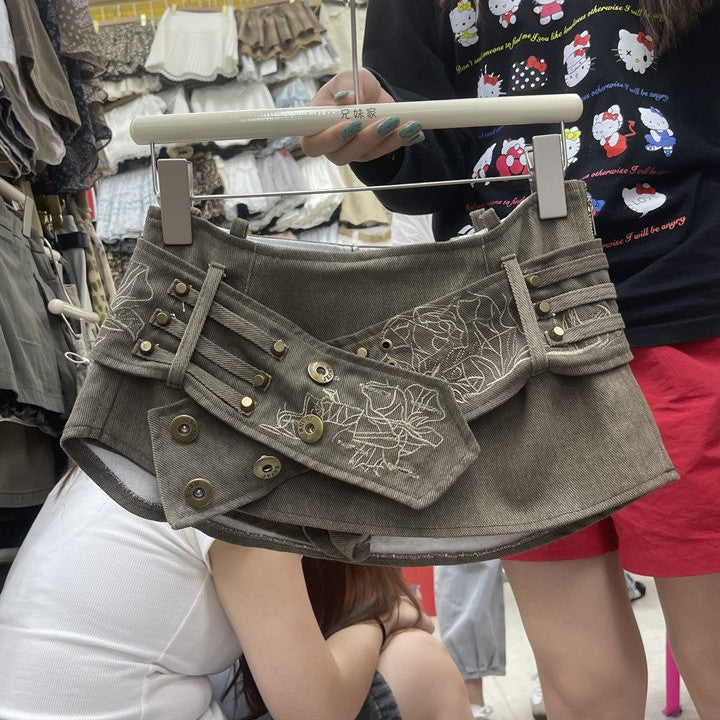 Retro Khaki Minirock im Utility-Stil