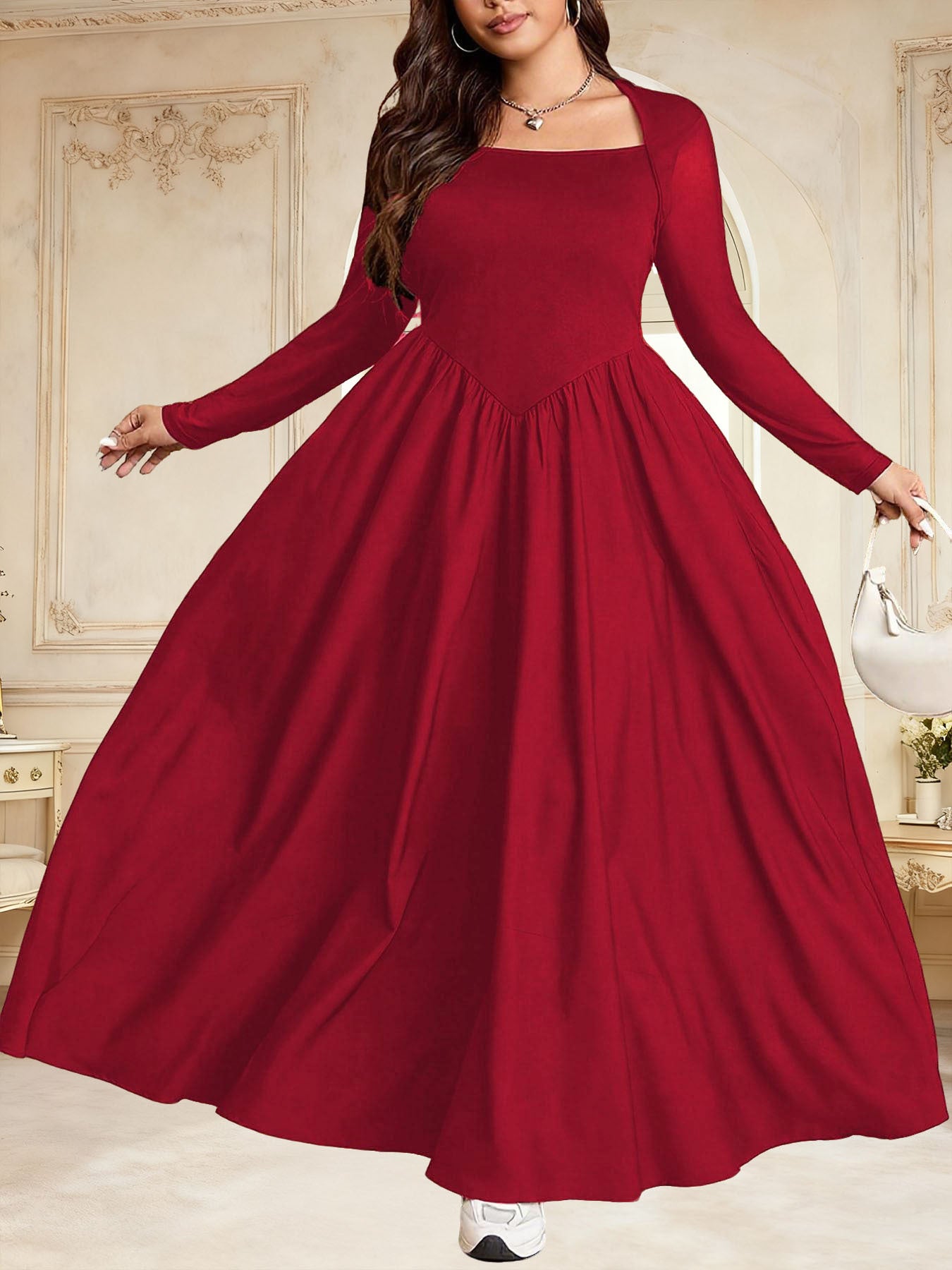 Elegantes Vintage Maxikleid mit eckigem Ausschnitt