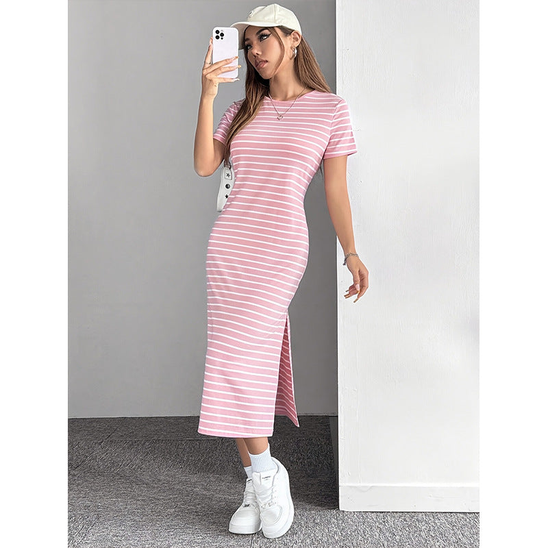 Gestreiftes Midikleid mit Rundhalsausschnitt – Bild 8 | LuxeStyle
