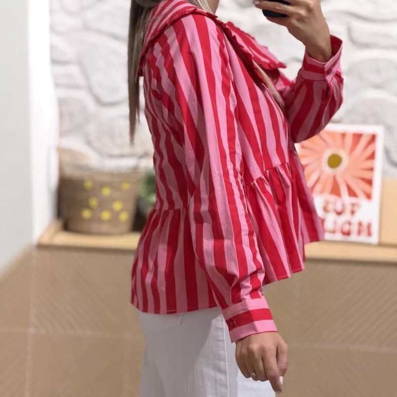 Gestreiftes Langarmshirt mit Puppenkragen – Bild 4 | LuxeStyle