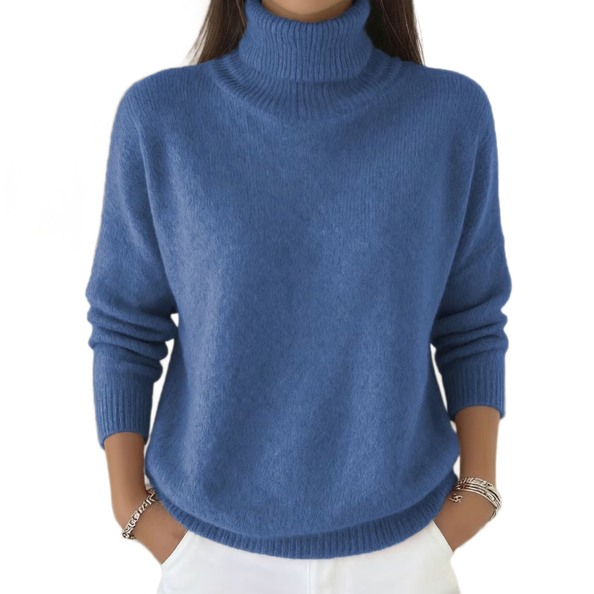 Damen Rollkragen Strickpullover – Loose Fit