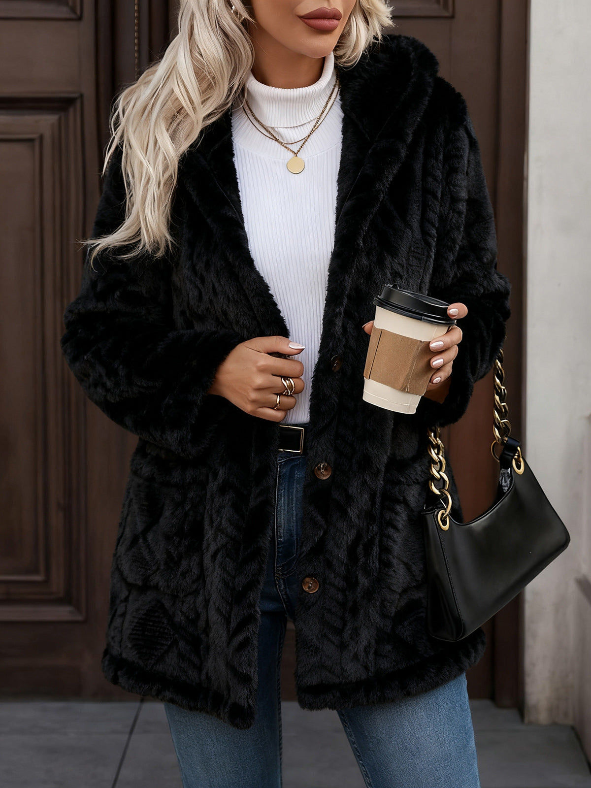 Kapuzen-Cardigan «Cosy» · uni, mit Knöpfen (Damen) – LuxeStyle