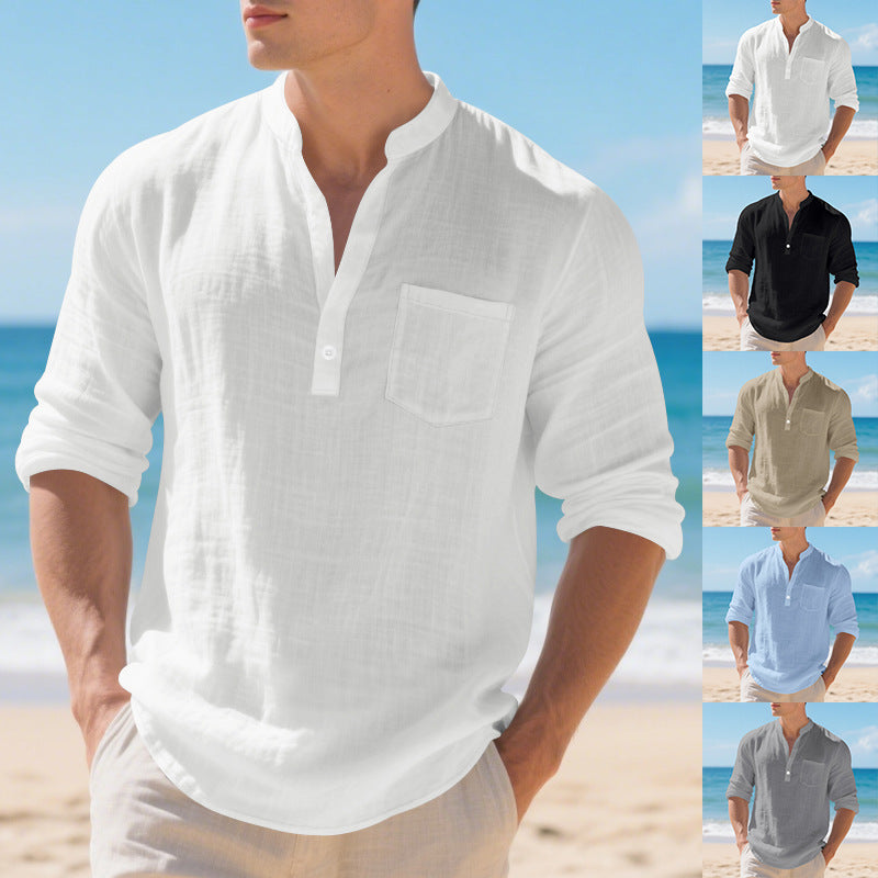 Linen Langarm-T-Shirt im Americana-Stil