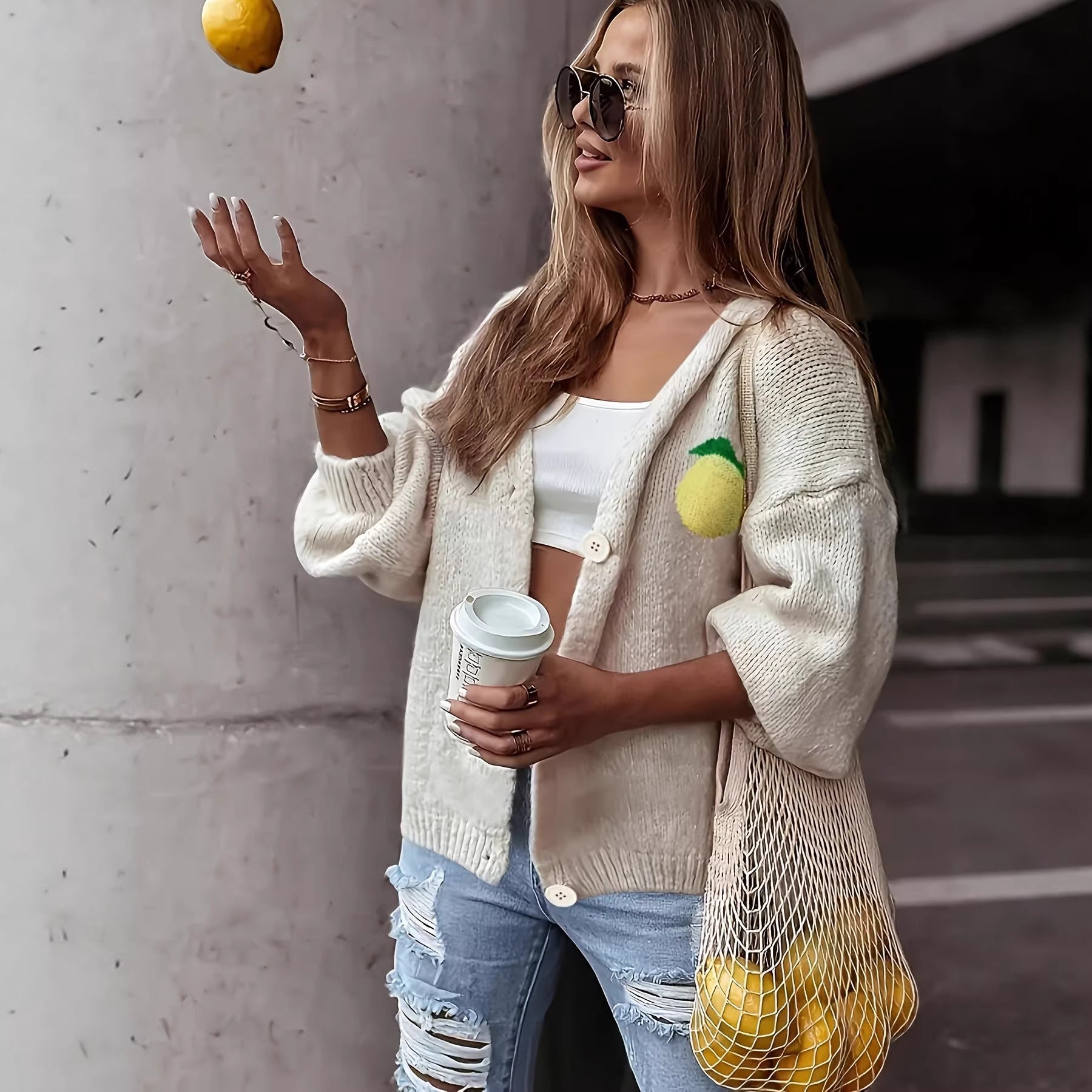 Strick-Cardigan mit Blumenmuster