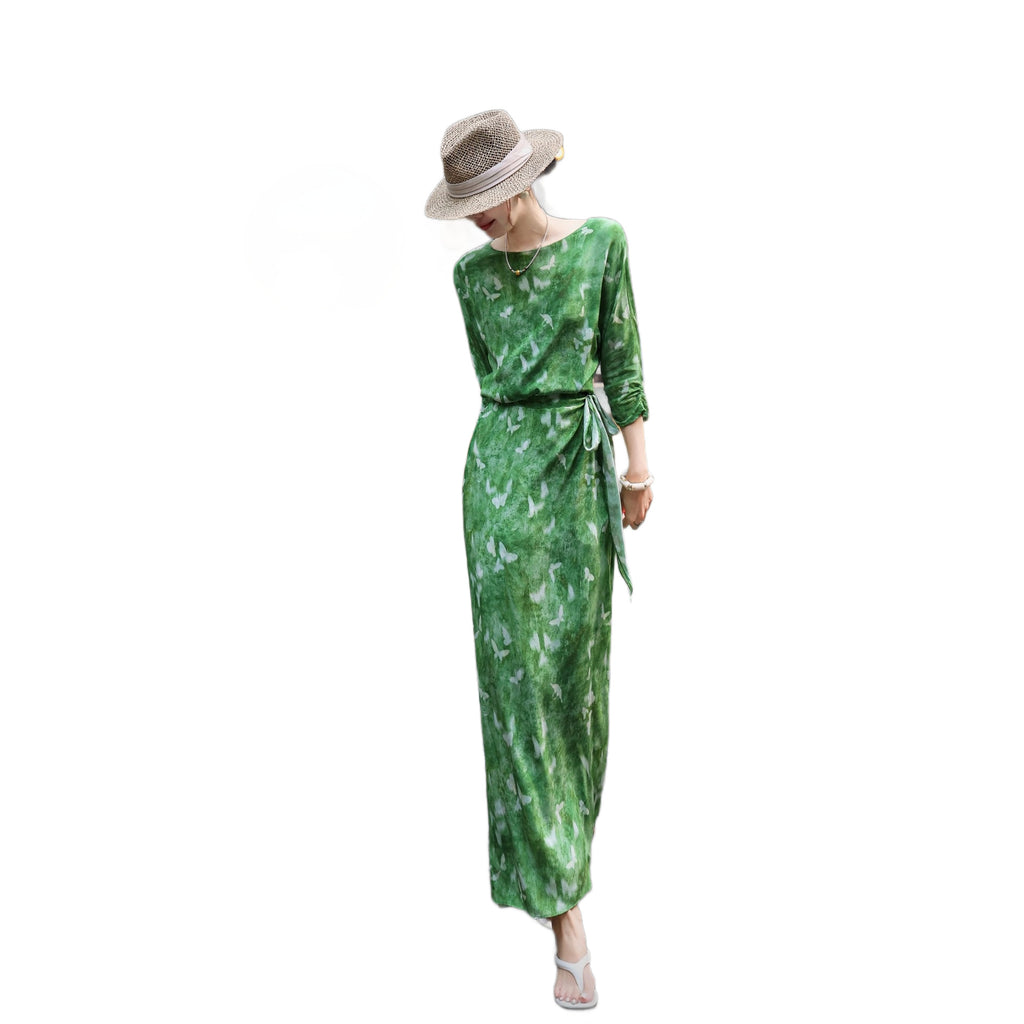 Vintage Seidenkleid mit Print im französischen Stil – Bild 2 | LuxeStyle