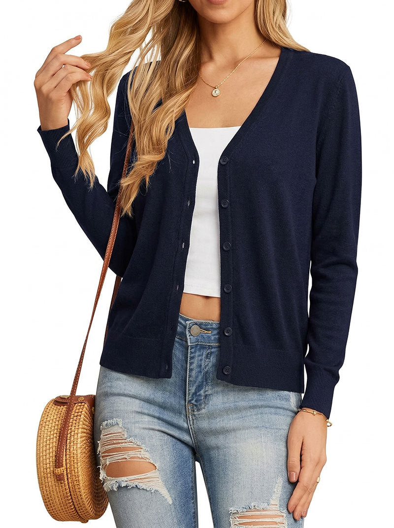Dünner Langarm V-Pullover