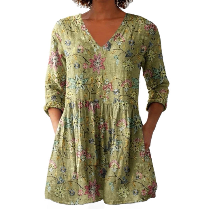 Blumen Midi-Kleid mit V-Ausschnitt – Bild 19 | LuxeStyle