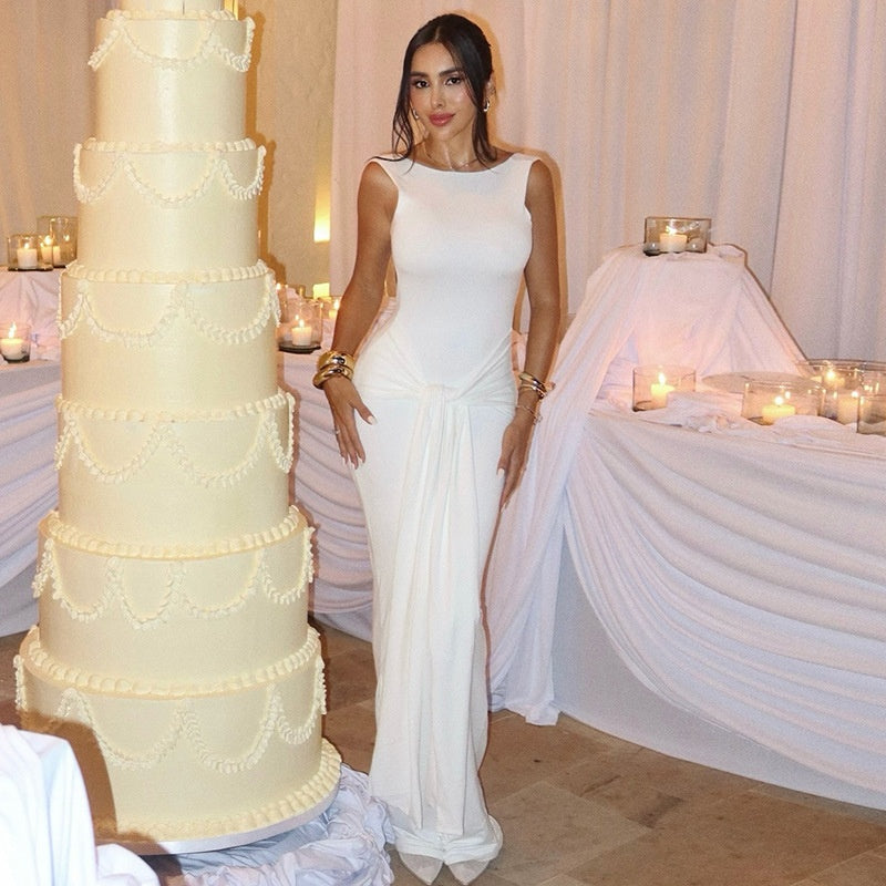 Traglose, rueckenfreie, sexy Figurkleid in Gelb/Weiss – Bild 6 | LuxeStyle
