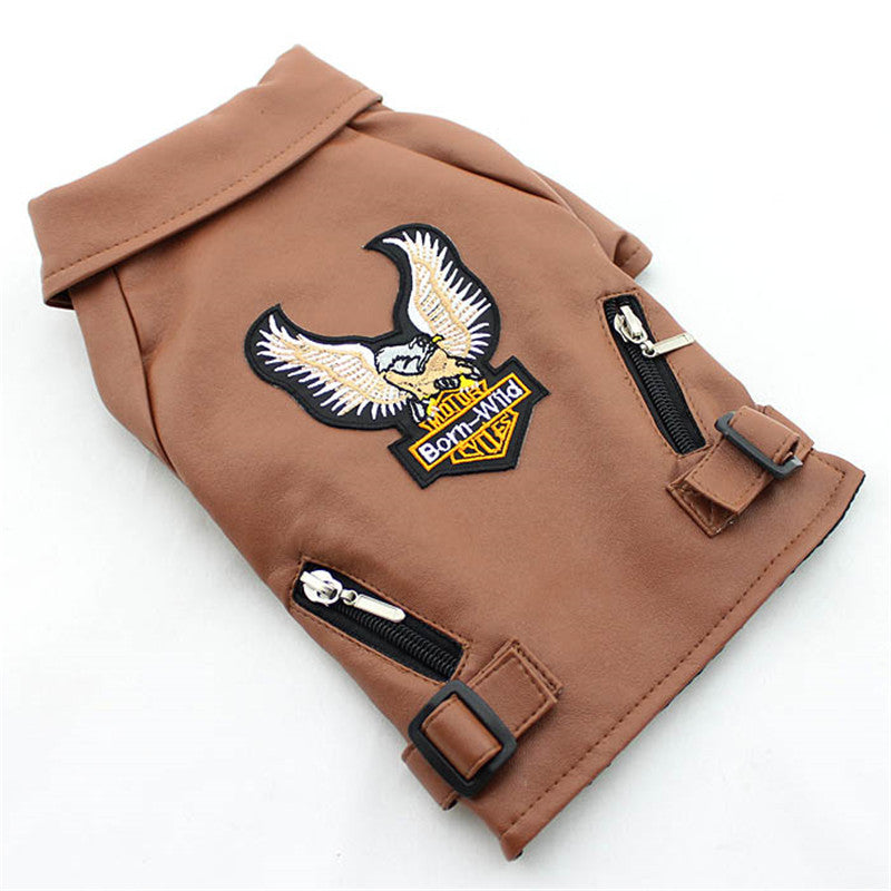 Hunde Lederjacke mit Adler-Stickerei