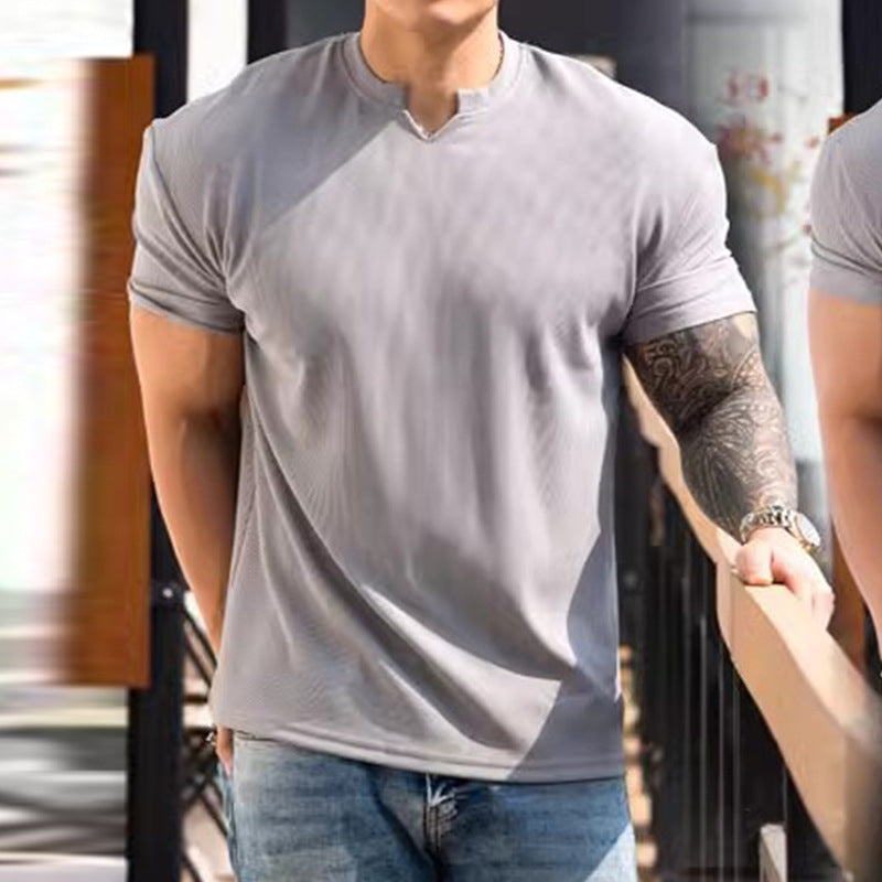 Strukturiertes Kurzarm-T-Shirt mit Schulterpolstern – Bild 1 | LuxeStyle