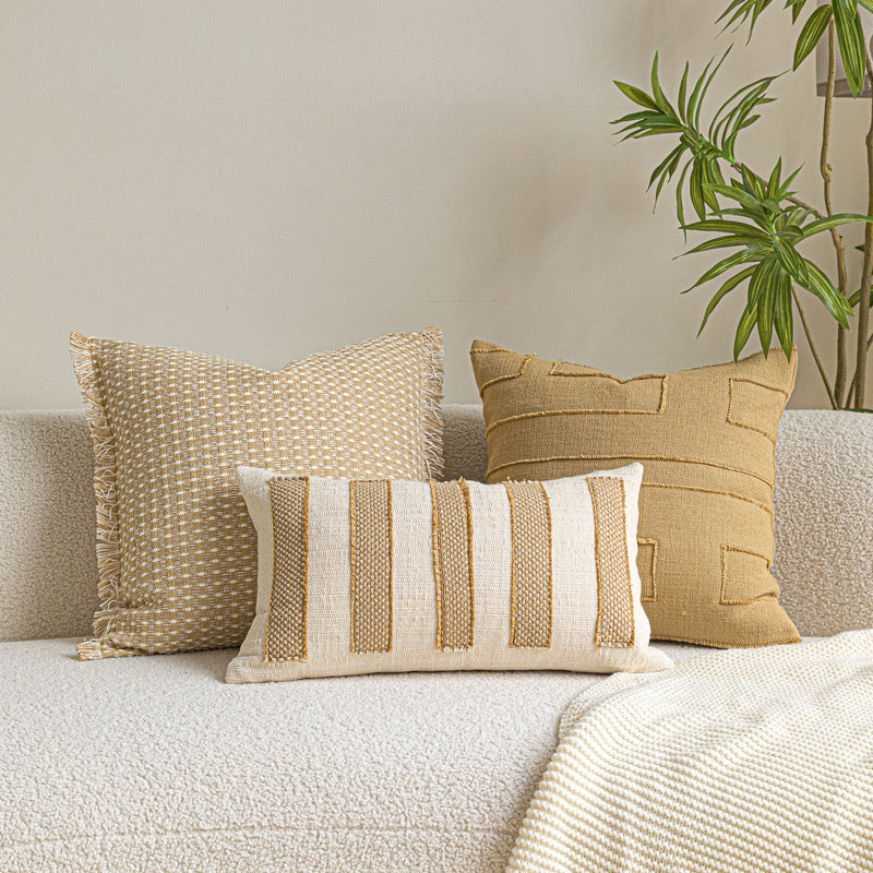 Baumwoll-Leinen Kissenhülle Beige-Gelb