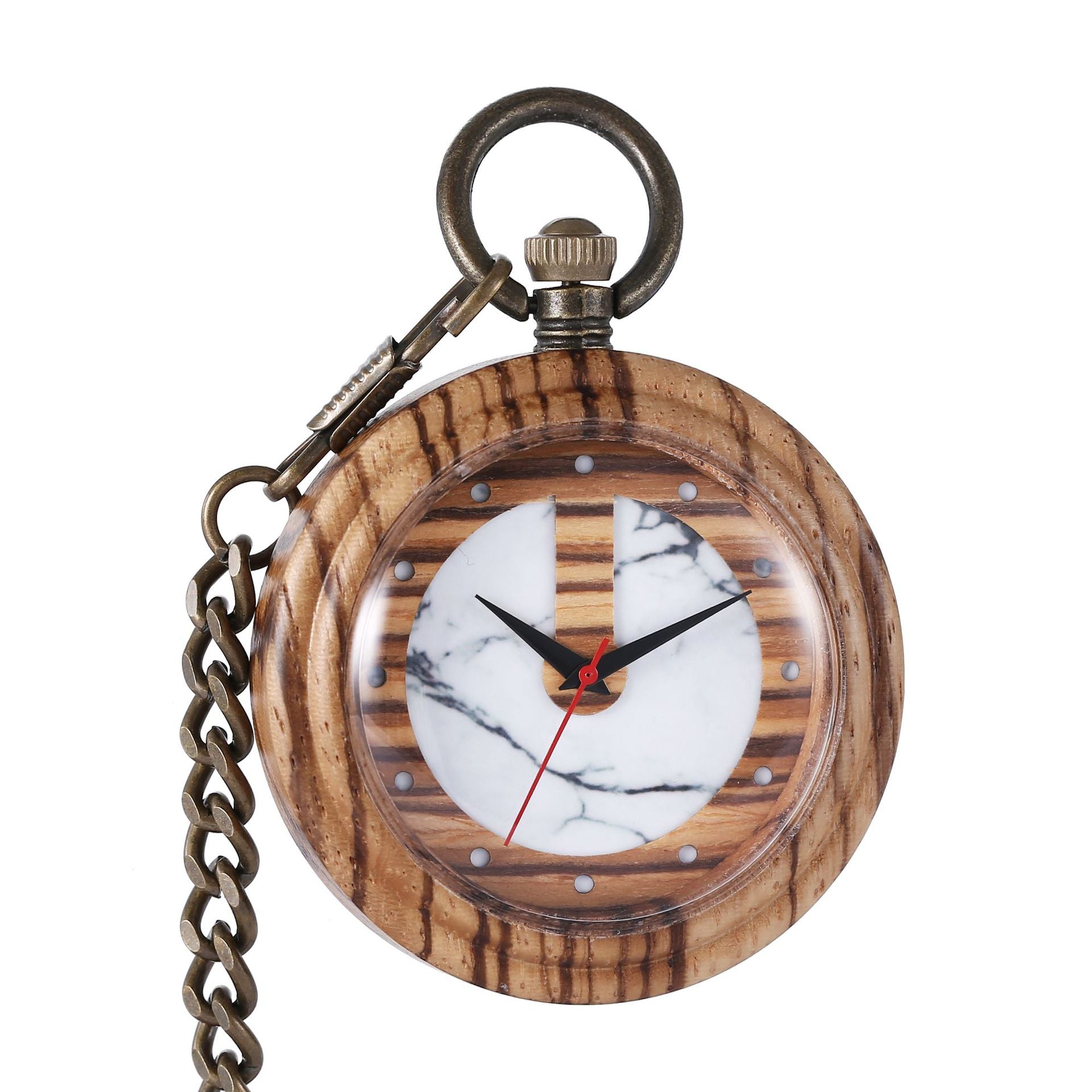 Holz-Taschenuhr mit rauer Kette