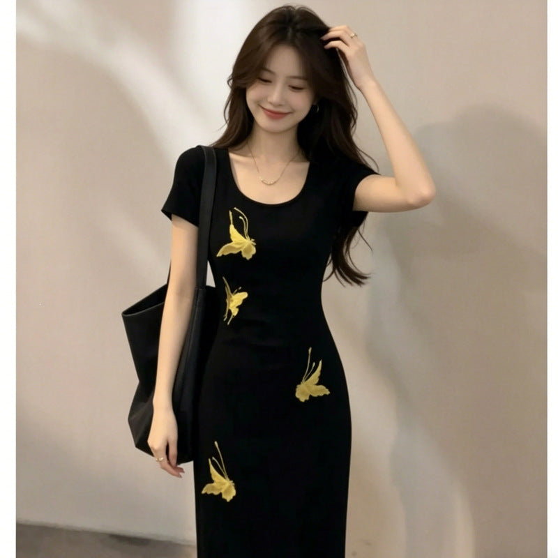 Vintage A-Linien Kleid mit Schmetterlingsdruck