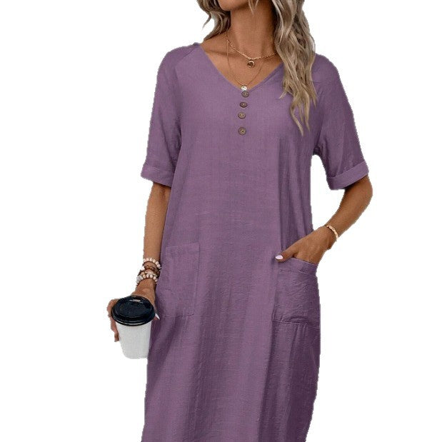 Luftiges Midi-Kleid mit V-Ausschnitt – Bild 7 | LuxeStyle