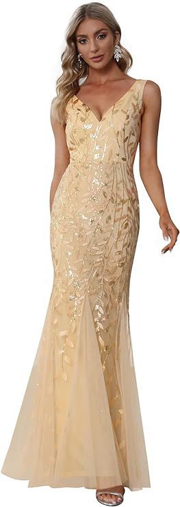 Formelles Paillettenkleid mit Doppel-V-Halsausschnitt – Bild 19 | LuxeStyle
