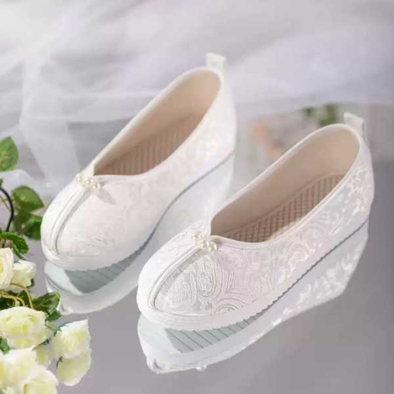 Jacquard Satin Flats mit Perlen