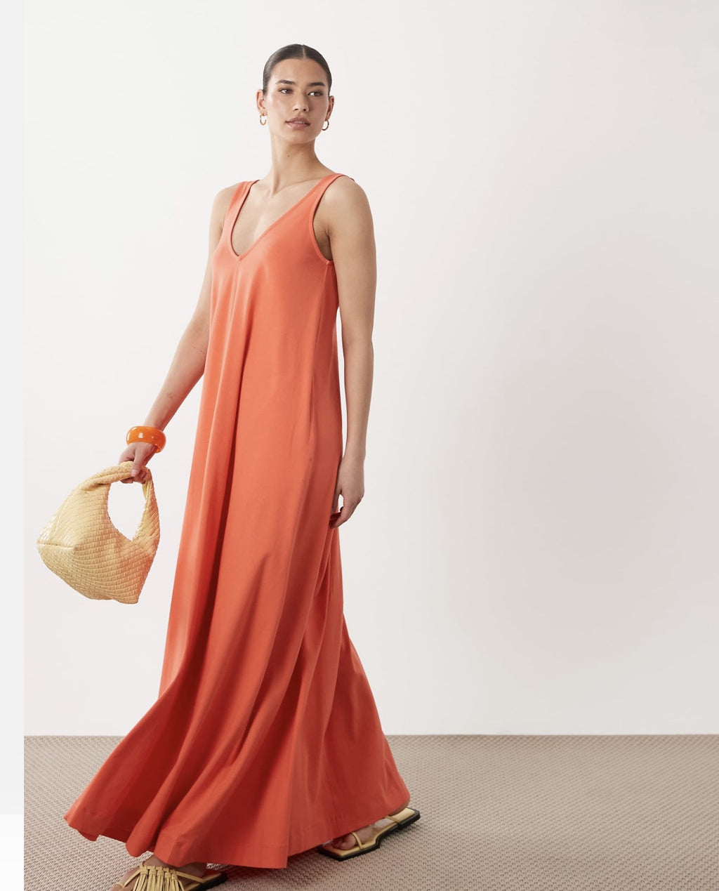 Ärmelloses V-Neck Maxikleid für Damen