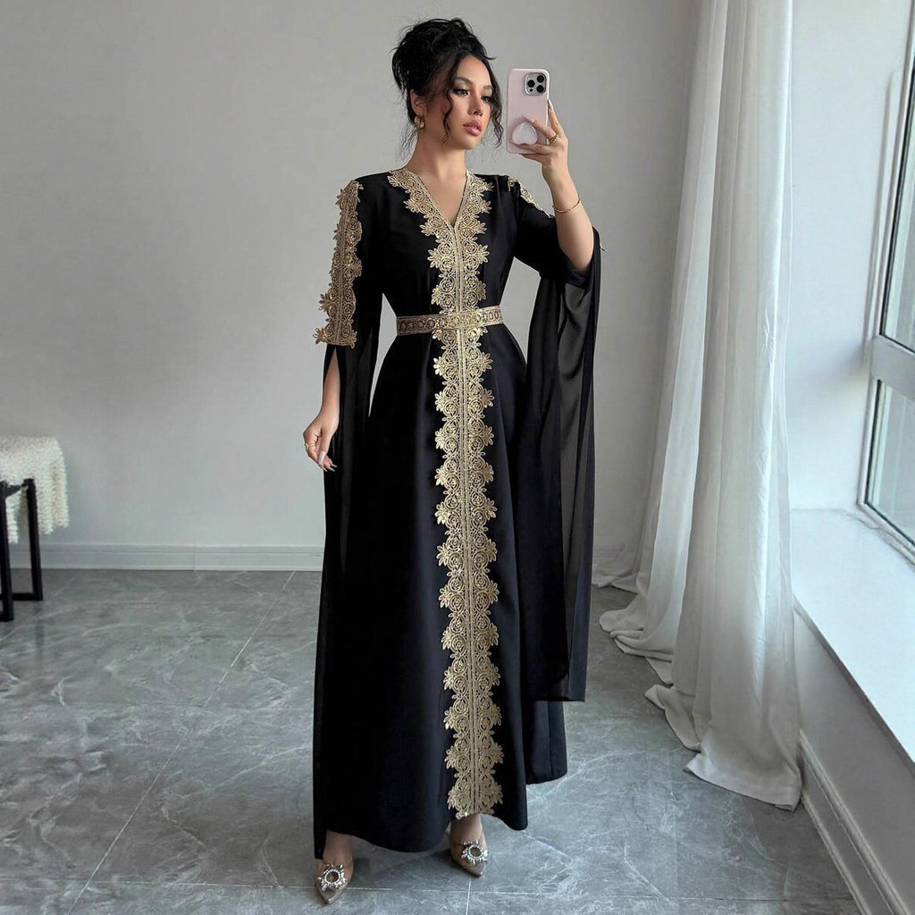 Besticktes V-Ausschnitt Maxikleid