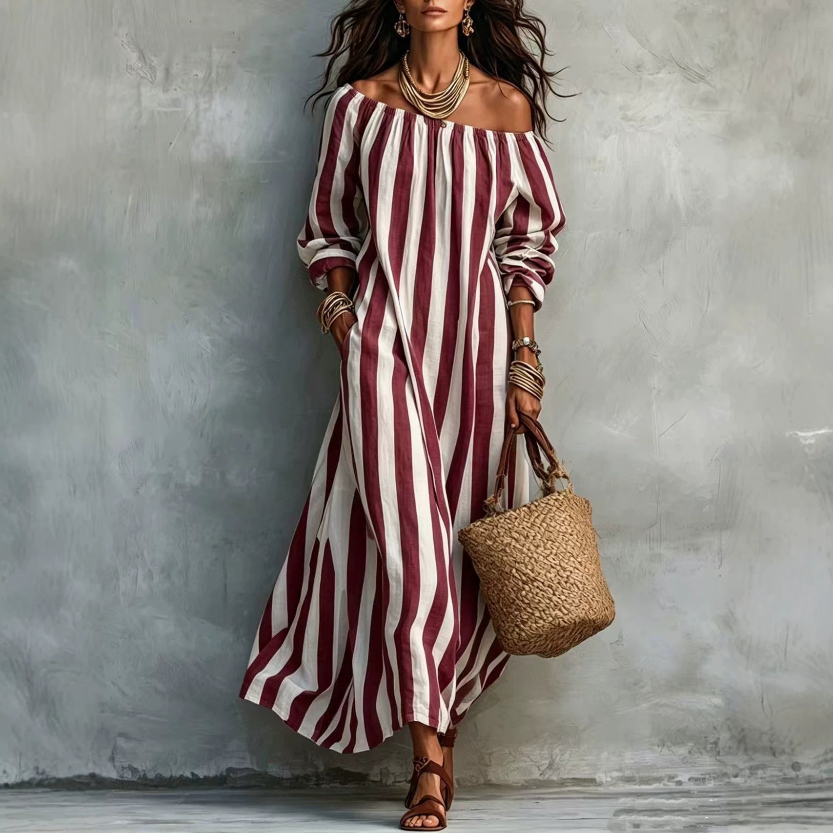 Gestreifter Off-Shoulder Dress