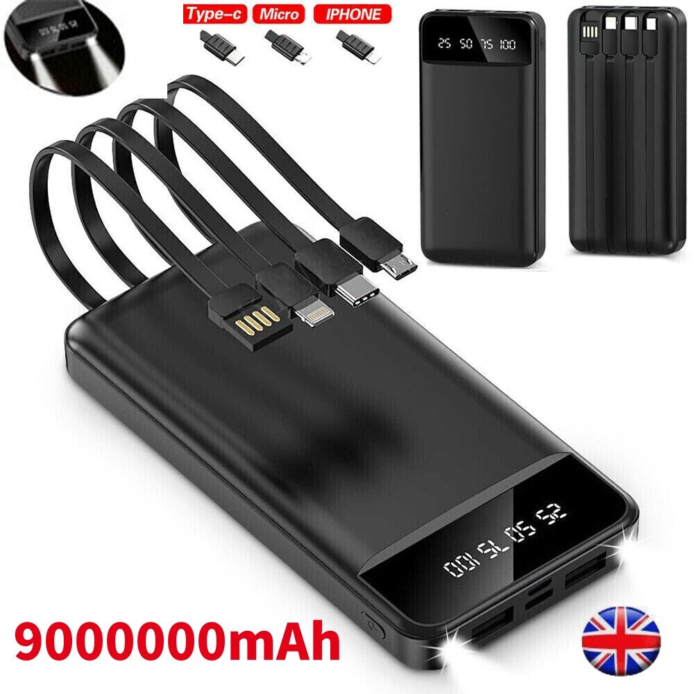 XXL-Powerbank mit 4 USB-Ports & 3 integrierten Ladekabeln