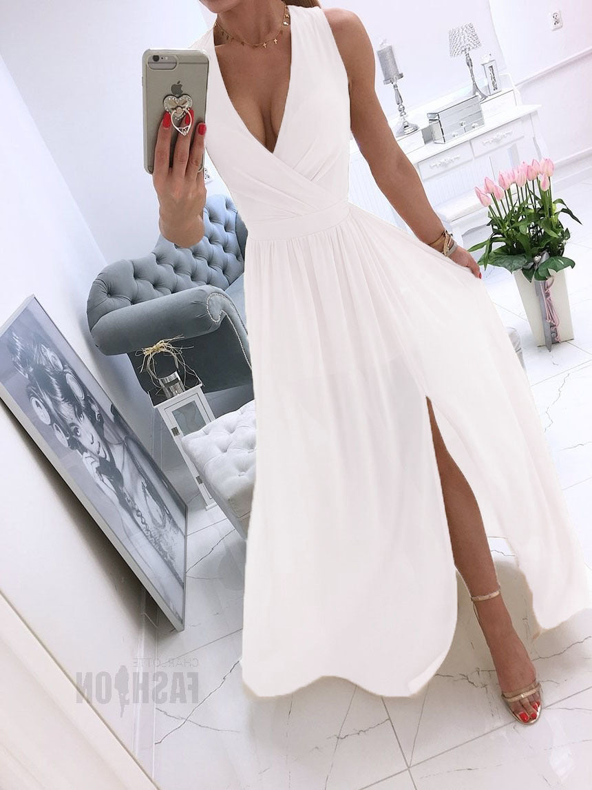 Ärmelloses V-Ausschnitt Kleid – Bild 6 | LuxeStyle