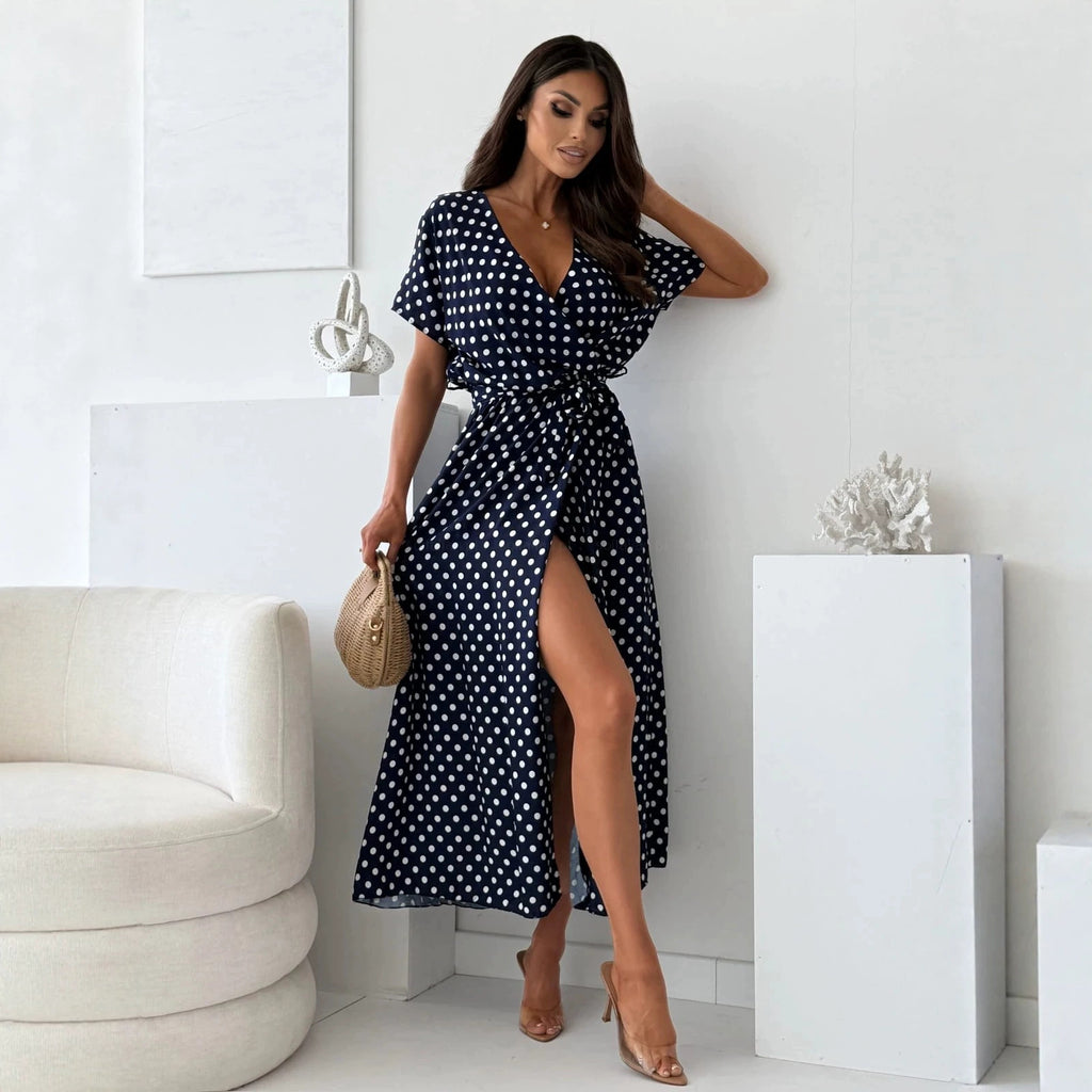 Elegantes Polka-Dot Maxikleid mit Schnürung – Bild 9 | LuxeStyle