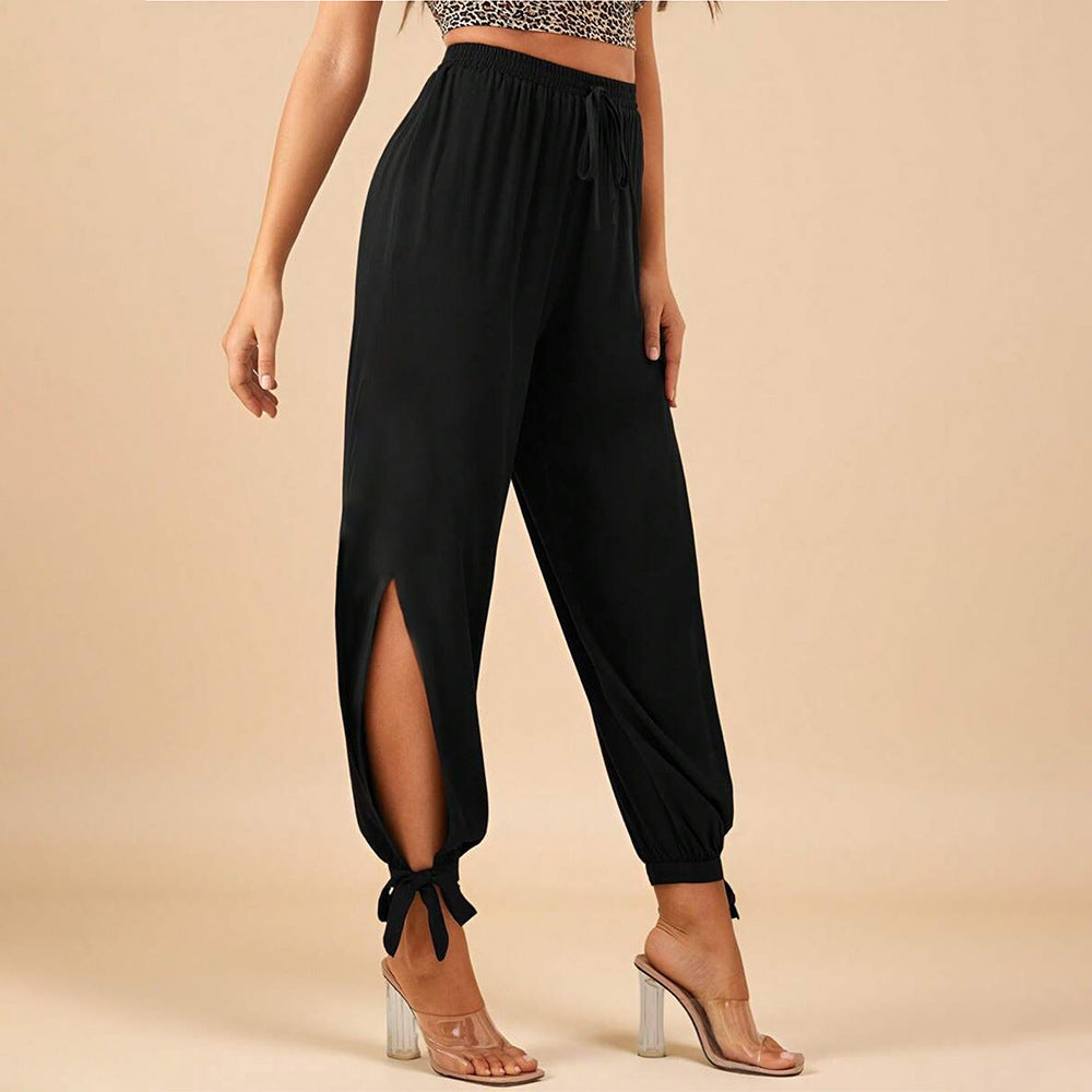 High-Waist Haremshose mit Schlitz und Bindebündchen