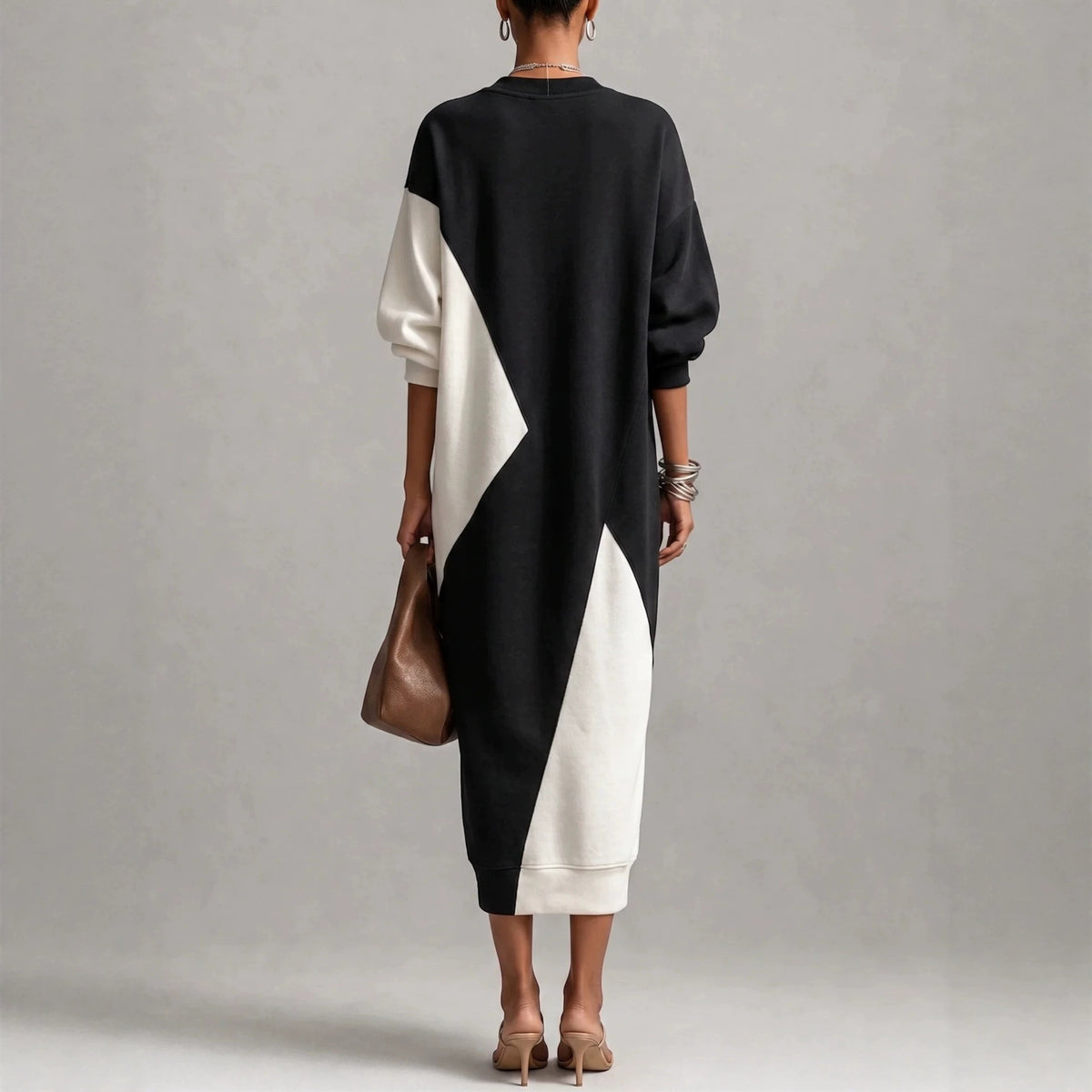 Langes Kleid mit geometrischem Patchwork | LuxeStyle