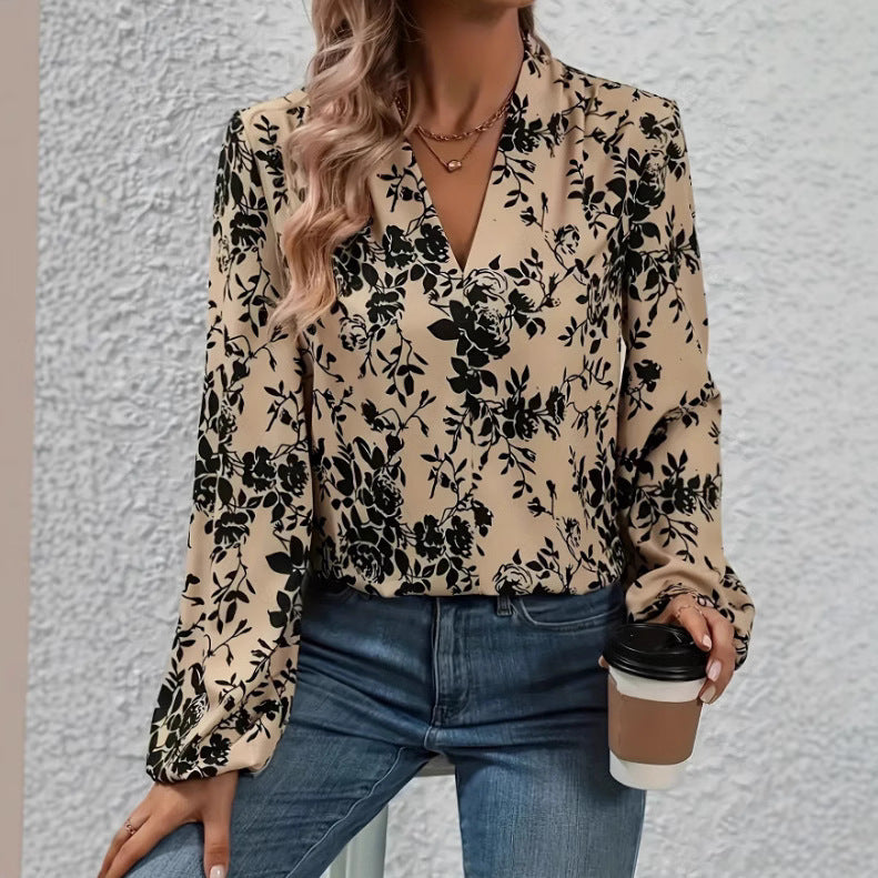 Elegantes V-Neck Langarmshirt mit Blumenprint