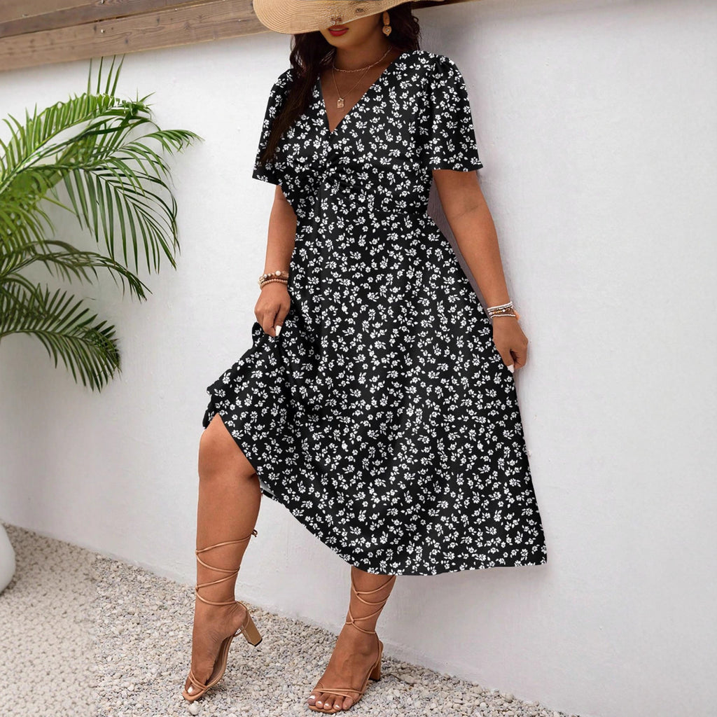 Sommerliches V-Neck Blumenkleid in grossen Grössen – Bild 6 | LuxeStyle