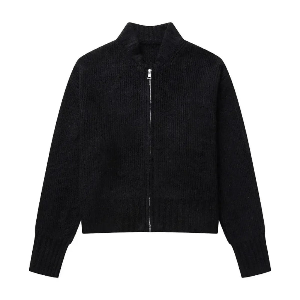Damen Strickpullover mit Rundhals und Reissverschluss