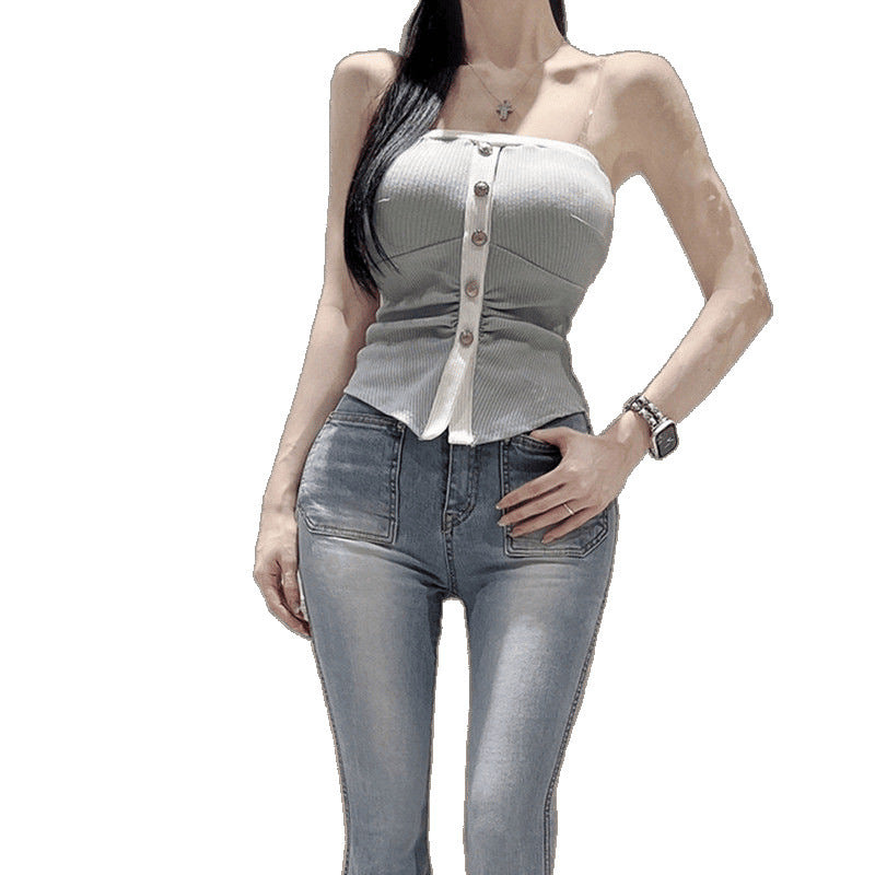 French-Chic Color-Block Bandeau-Top