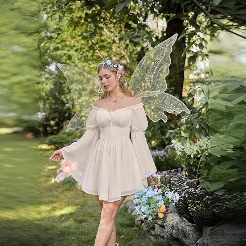 Elegantes Off-Shoulder Chiffon-Kleid mit Schnürung
