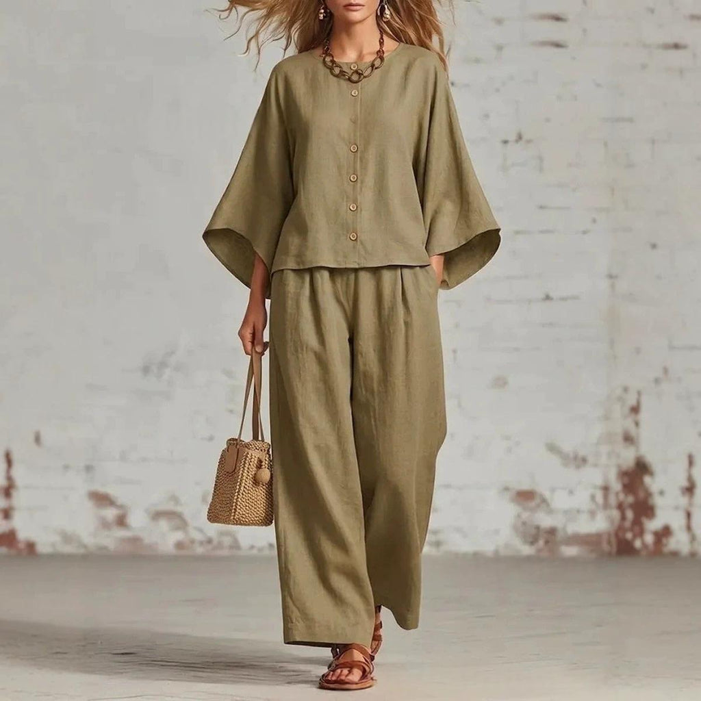 Cardigan mit 3/4-Ärmeln & weite Hosen