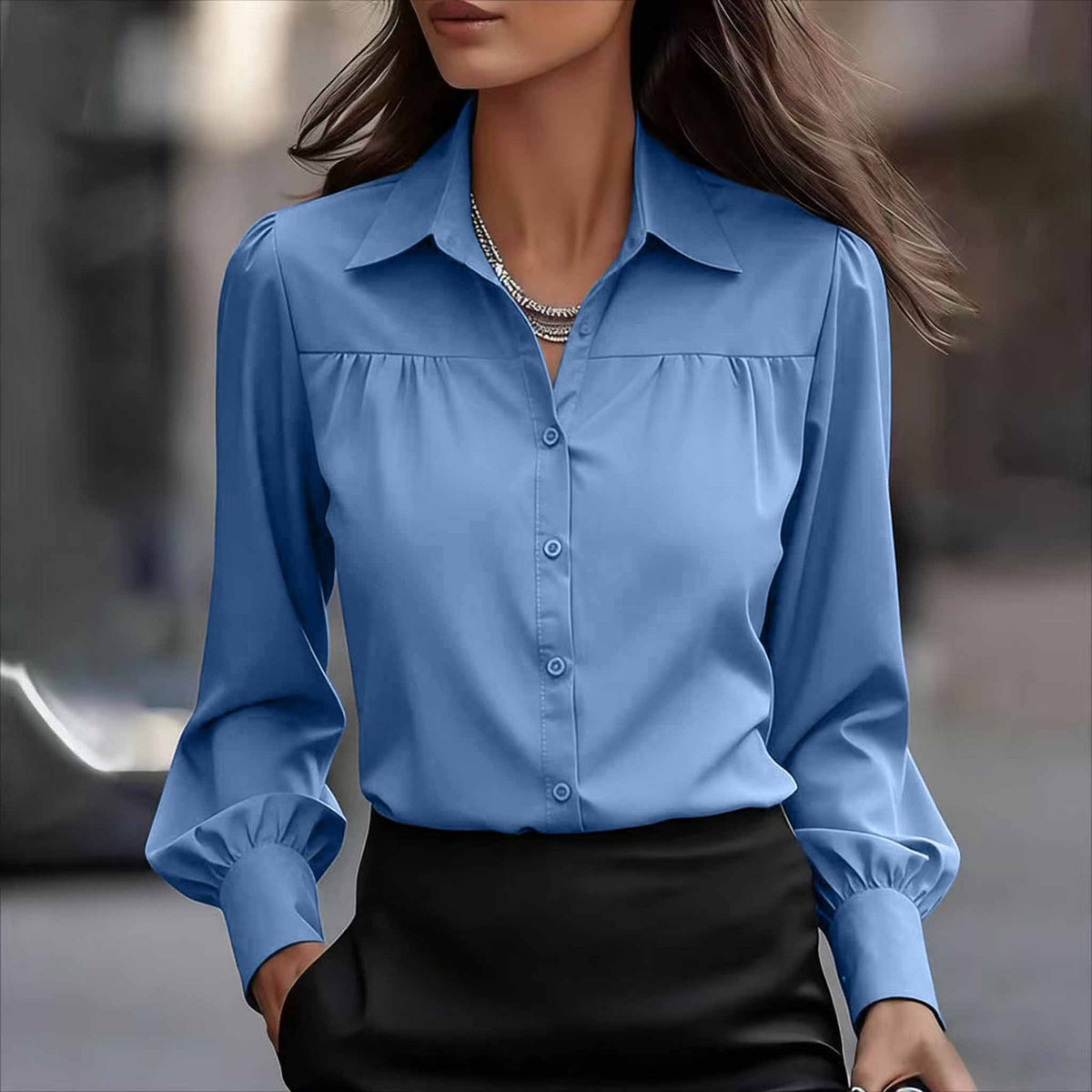Elegante Langarm-Bluse mit Laternenärmeln – Bild 3 | LuxeStyle