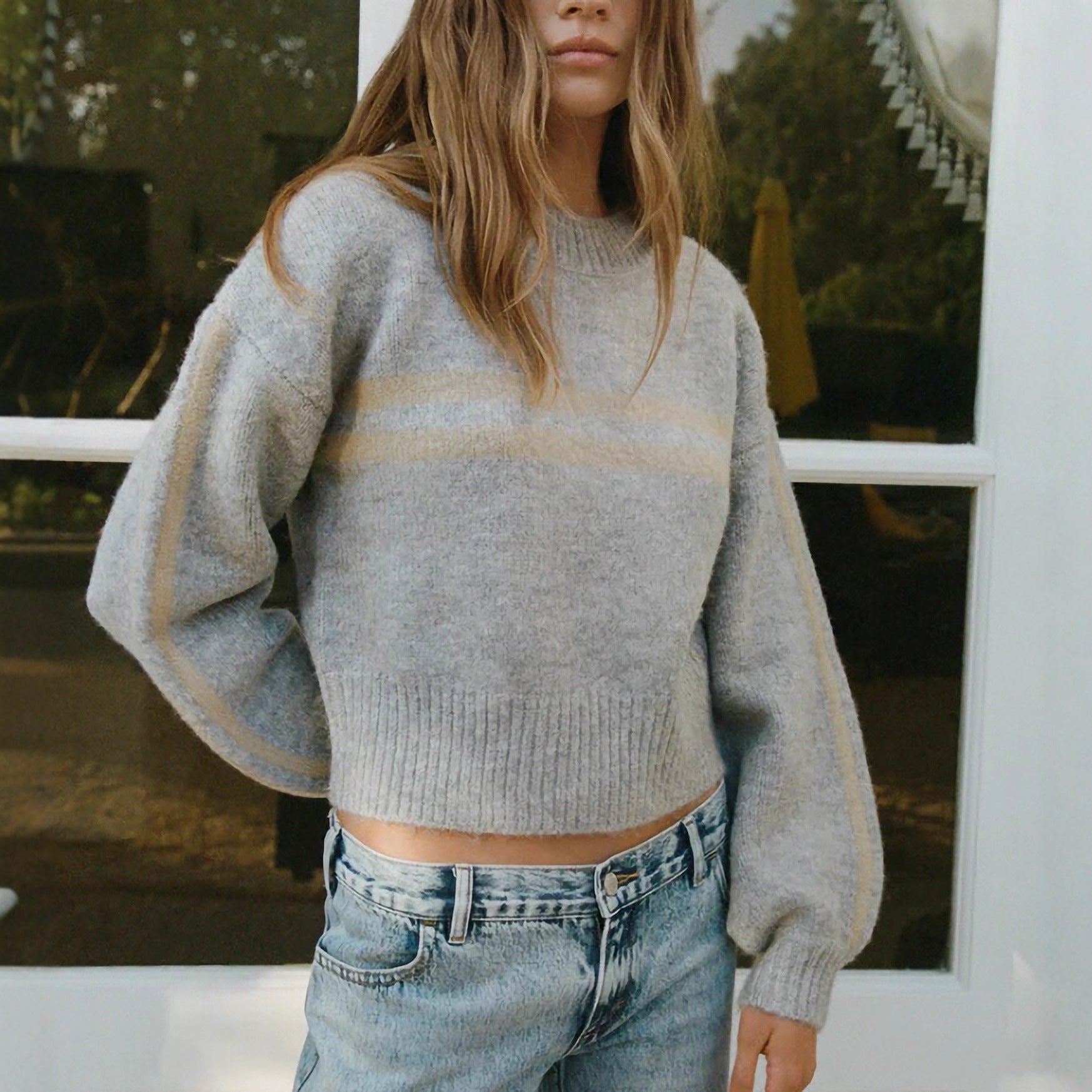 Gestreifter Rundhals-Pullover aus Polyester – Ansicht 3