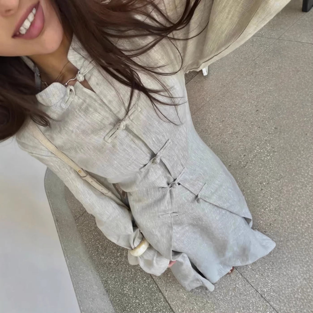 Vintage Langarm-Kleid mit Stehkragen