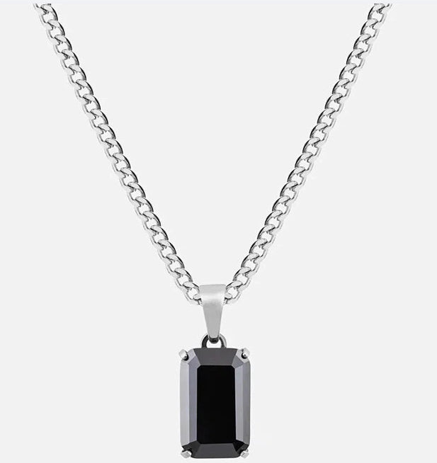 Geometrischer Titanium-Stahl-Halsketten-Anhänger mit schwarzem Zircon