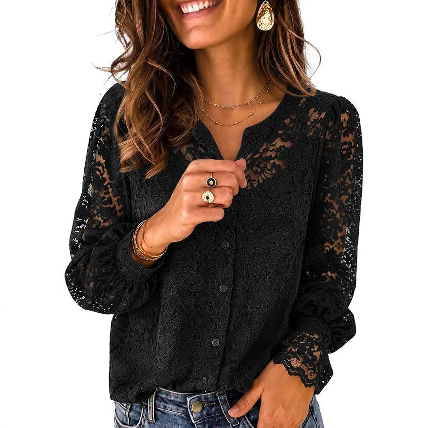 Spitzenbluse mit Knöpfen | LuxeStyle