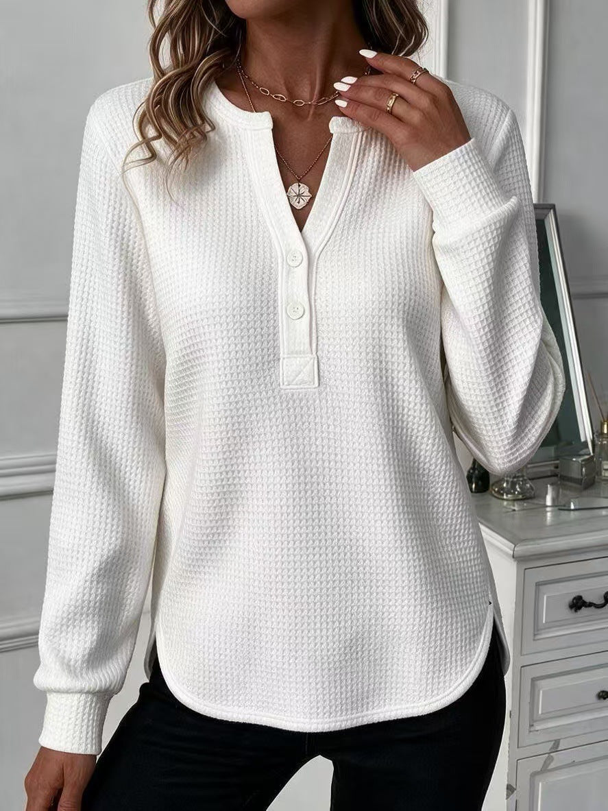 Damen-V-Neck Langarmshirt mit Doppel-Hemdblende