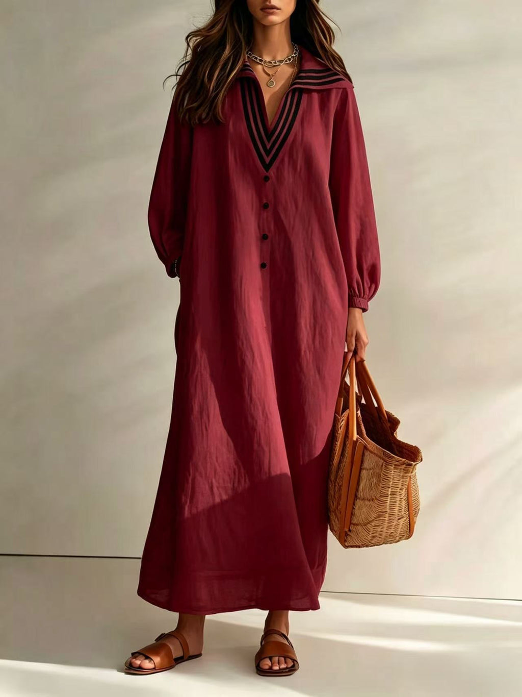 Luftiges V-Ausschnitt Resort Kleid