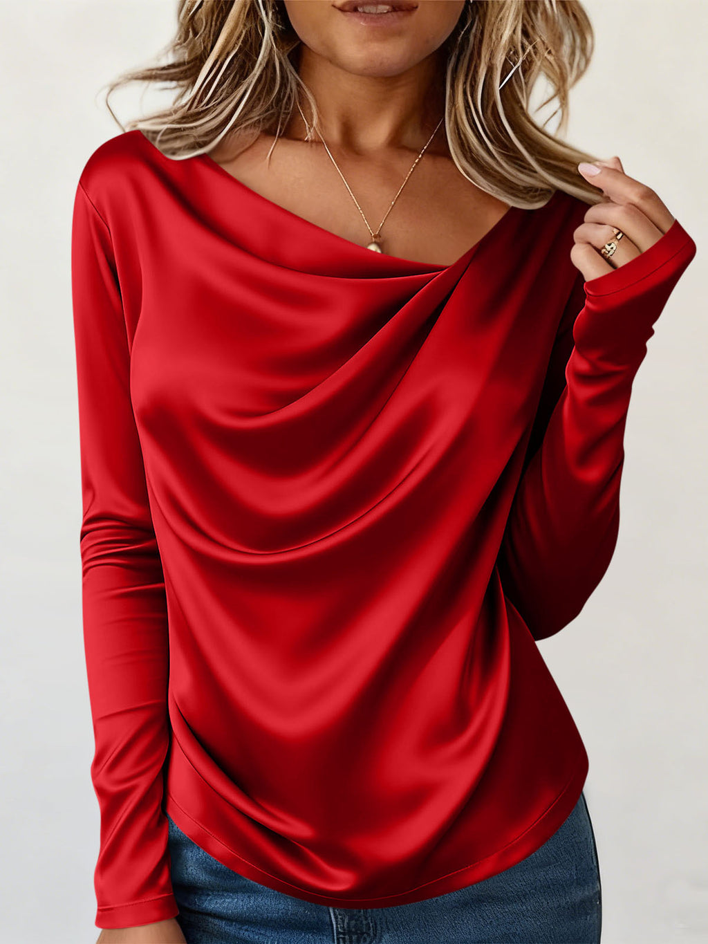 Satin-Bluse mit langen Ärmeln | LuxeStyle