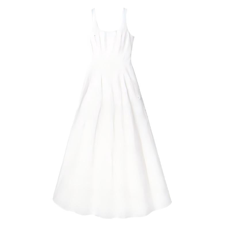 Französisches U-Neck Midikleid mit Stickerei