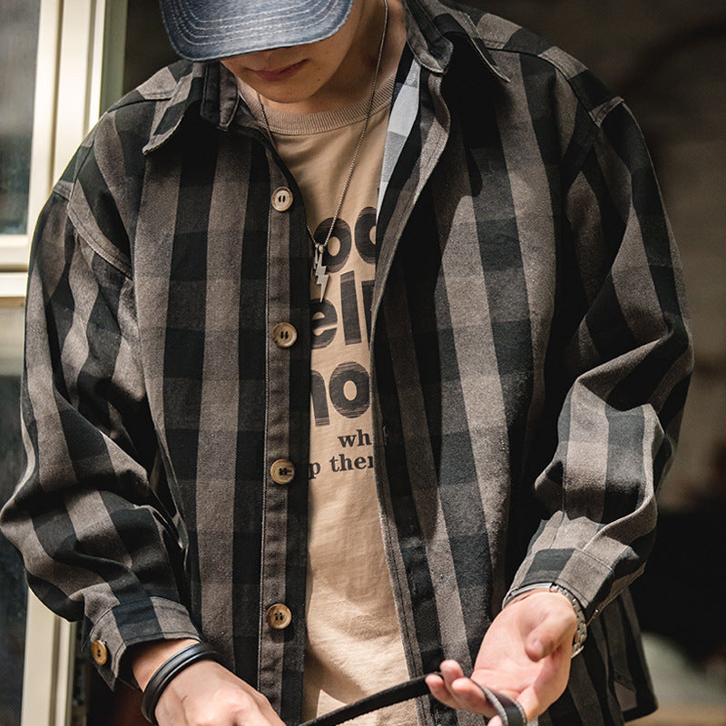 Grünes Retro-Kariertes Overshirt für Herren – Bild 4 | LuxeStyle