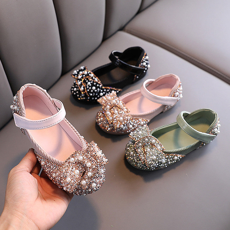 Mädchen Prinzessin Leder-Ballerinas mit Strass-Schleife – Bild 2 | LuxeStyle