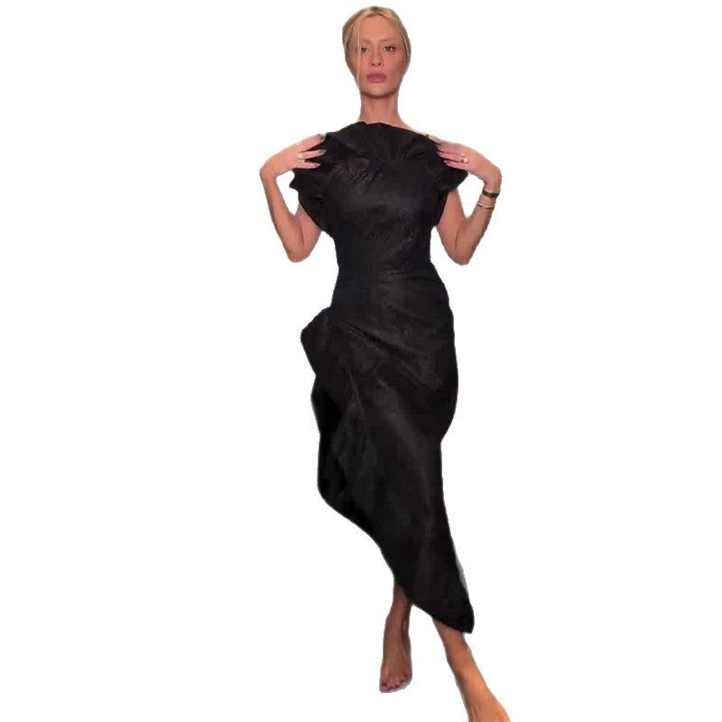 Schwarzes ärmelloses langes Kleid mit Seitenschlitz – Bild 2 | LuxeStyle