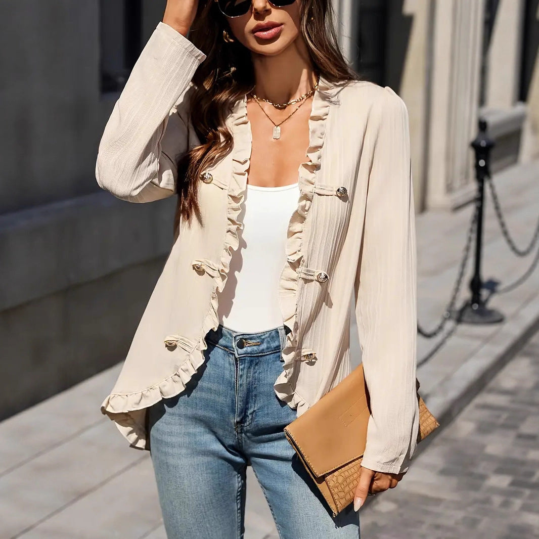 Damen Bluse mit Rüschen und Knopfleiste – Bild 5 | LuxeStyle